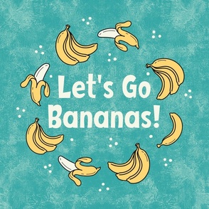 18x18 Panel Let's Go Bananas! on Textured Turquoise for DIY Throw Pillow or Cushion Cover