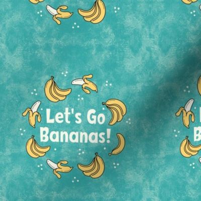 4" Circle Panel Let's Go Bananas! on Textured Turquoise for Embroidery Hoop Projects Quilt Squares Iron On Patches