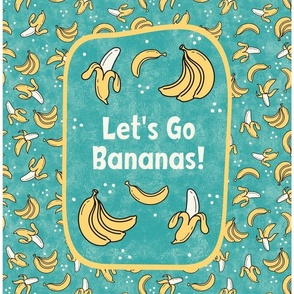 14x18 Panel Let's Go Bananas! on Textured Turquoise for Embroidery Hoop Projects Quilt Squares Iron On Patches