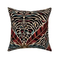 Tiger stripes and feathers - abstract maximalist animal print - red, blue, gold - extra large