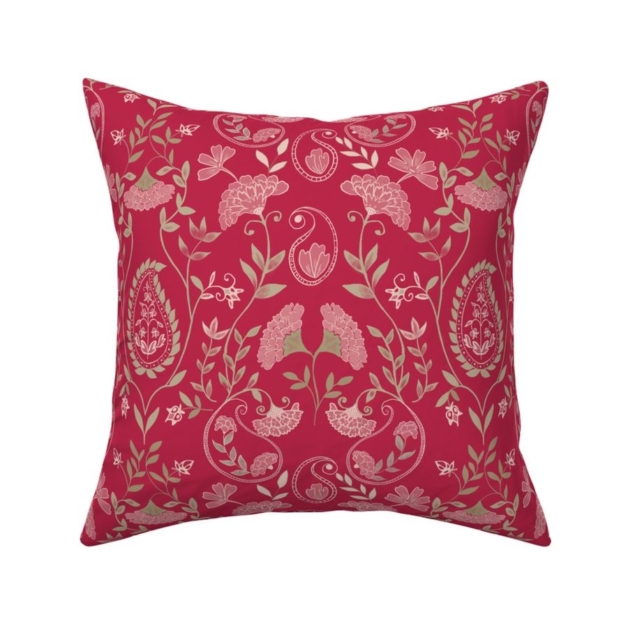 Indian floral paisley print medium scale In Viva Magenta