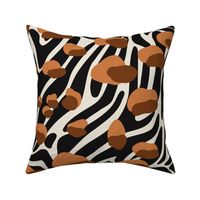 Leopard On Zebra - Jumbo - Terracotta - Fabric Only - Abstract Animal Print, Black, White