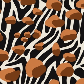 Leopard On Zebra - Jumbo - Terracotta - Fabric Only - Abstract Animal Print, Black, White