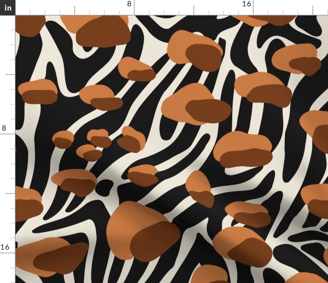 Leopard On Zebra - Jumbo - Terracotta - Fabric Only - Abstract Animal Print, Black, White