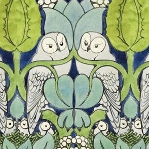 1897 Vintage "The Owls" Watercolor by CFA Voysey - Original Colors