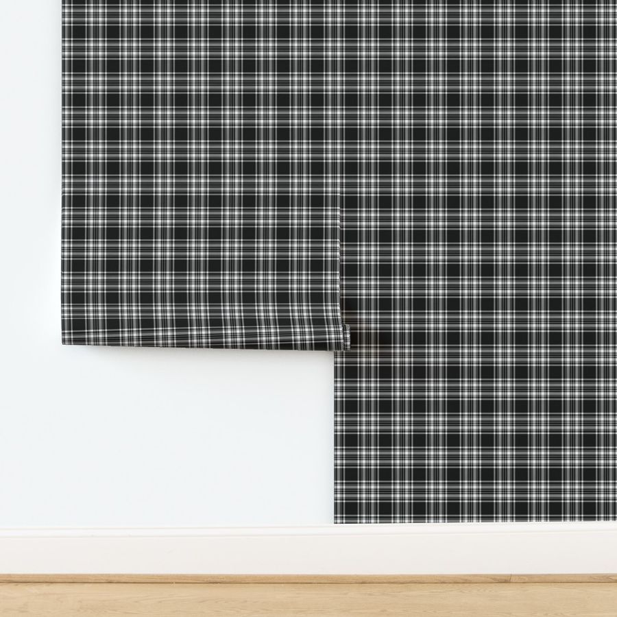 Tiny Scottish Clan Stewart Black and White Tartan Plaid