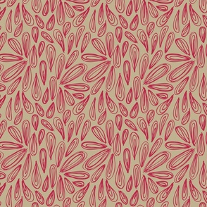 M | Abstract Spring Floral of Falling Cherry Blossom Petals in Viva Magenta on Pale Khaki
