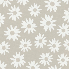 Monotone Daisies Light Sage / warm neutral Minimalist Beige and white Flowers, floral Large Scale