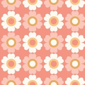 Retro Daisy Geometric Floral in Pink, Peach and Cream