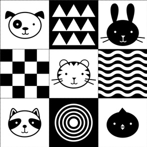 Black & White Baby Animals Repeat - 6-inch Squares