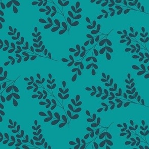 Turquoise Navy Blue Rounded Ferns