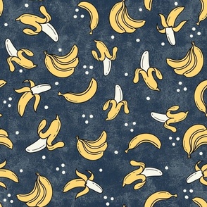 Large Scale Let's Go Bananas! Yellow Fruit on Textured Navy