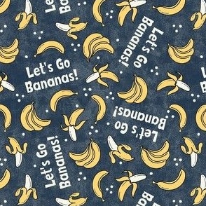 Small-Medium Scale Let's Go Bananas! Yellow Fruit on Textured Navy