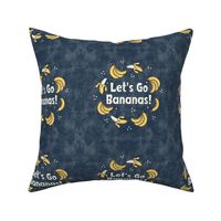 6" Circle Panel Let's Go Bananas! Yellow Fruit on Textured Navy for Embroidery Hoop Projects Quilt Squares
