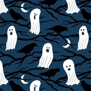 Halloween Ghosts and Crows - Blue