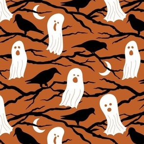Halloween Ghosts and Crows - orange