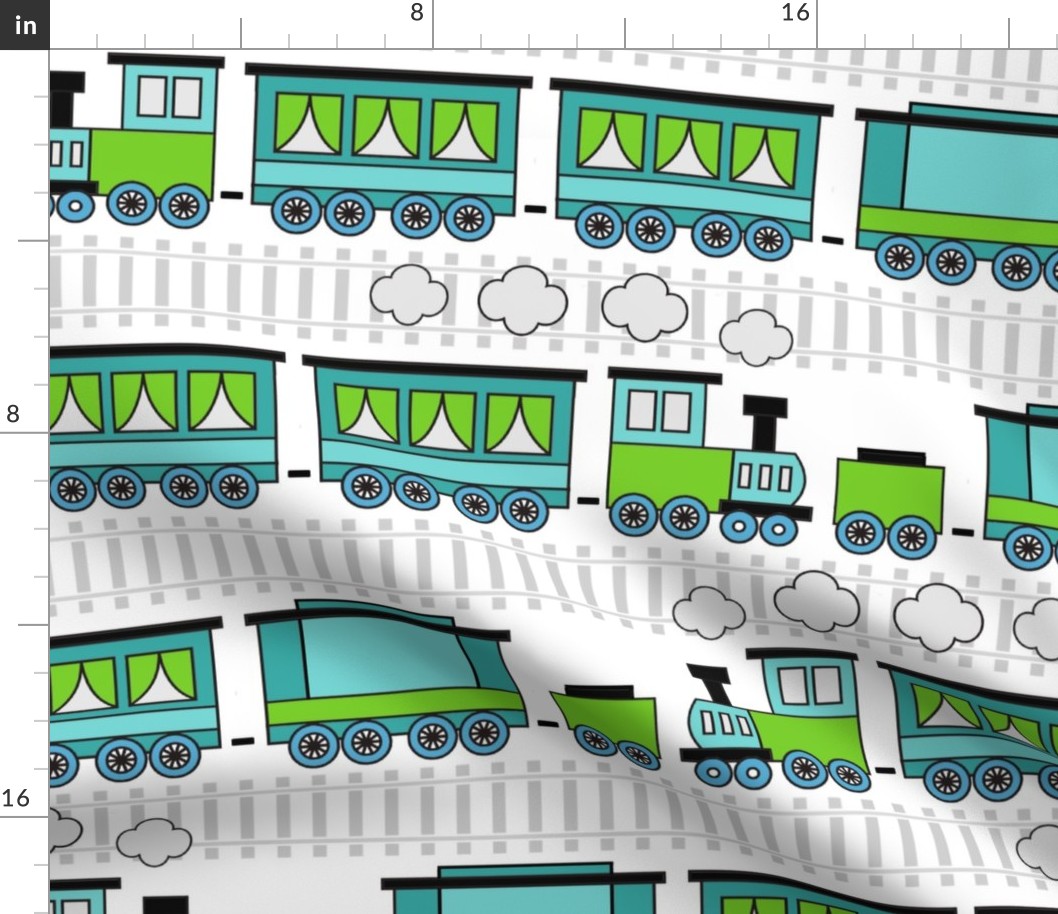 Large Scale Trains and Tracks in Aqua Blue and Lime Green