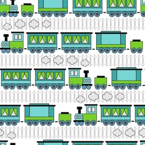 Medium Scale Trains and Tracks in Aqua Blue and Lime Green