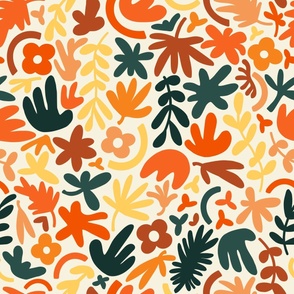 Mod Abstract Jungle Cutouts - Vintage orange, yellow and green on white