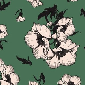 Green fabric with floral print B8
