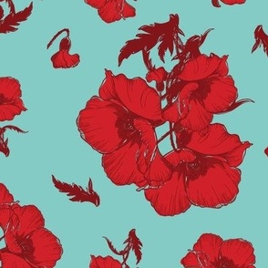 Red floral print on turquoise B20