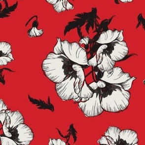 Red floral fabric  B19
