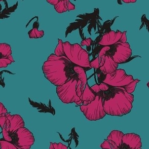 Turquoise and raspberry color print B21