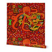 Kuna Octopus Attack Mola - Design 14731261 - Red Orange Yellow