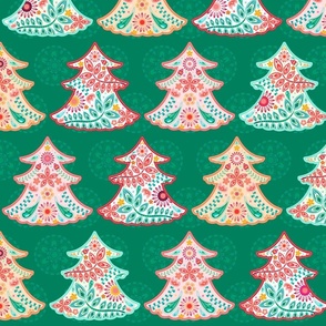 Yule Trees on Holiday Green - XL