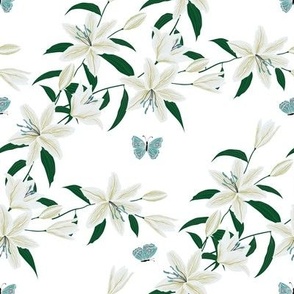 White Lily Lattice with Butterflies