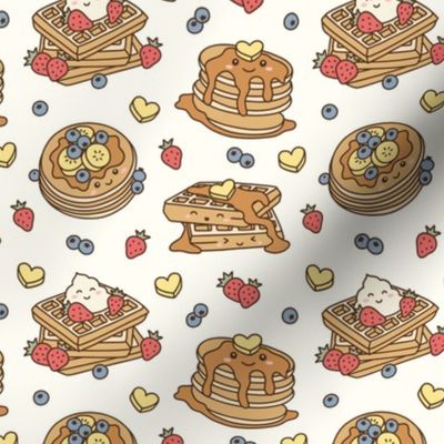 Kawaii Pancake & Waffles: Muted on Cream (Small Scale)