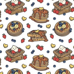 Kawaii Pancake & Waffles on White (Small Scale)