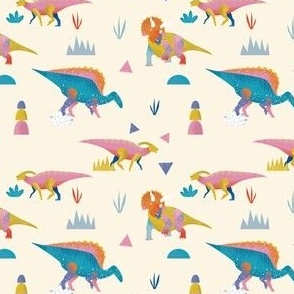 Colorful Vibrant Hand Drawn Dinosaur in Beige Background
