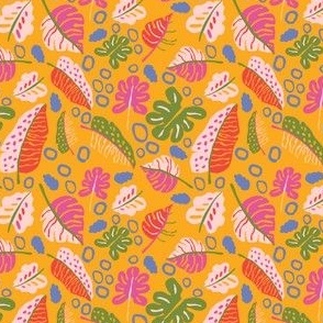  Vibrant Colorful Hand Drawn Tropical Summer Leaves in Orange Background