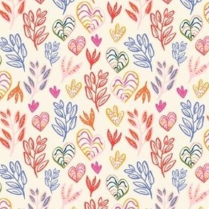  Vibrant Colorful Hand Drawn Tropical Summer Leaves in Beige Background