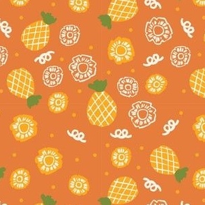 Vibrant Colorful Hand-Drawn Pineapple in Orange Background