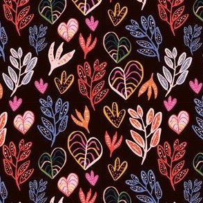  Vibrant Colorful Hand Drawn Tropical Summer Leaves in Dark Brown Background