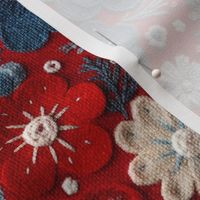 Patriotic Felt Floral Embroidery Red White Blue Rotated - Large Scale