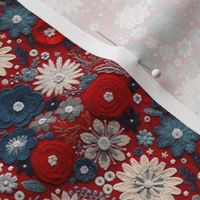 Patriotic Felt Floral Embroidery Red White Blue - XS Scale