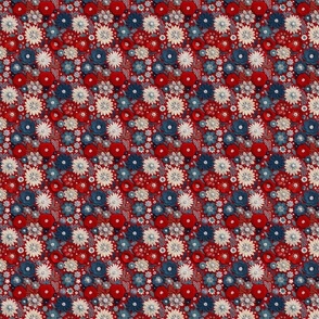 Patriotic Felt Floral Embroidery Red White Blue - XS Scale