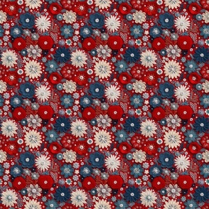 Patriotic Felt Floral Embroidery Red White Blue - Small Scale
