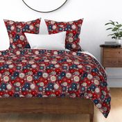 Patriotic Felt Floral Embroidery Red White Blue - Large Scale