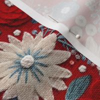 Patriotic Felt Floral Embroidery Red White Blue - Large Scale