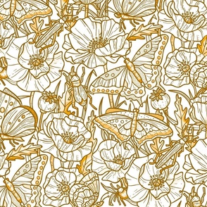 Hand Drawn Butterflies and Flowers / Monochrome Version / Large Scale or Wallpaper