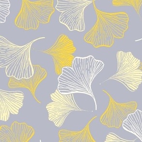 Scattered gingko leaves - grey and yellow {Medium]