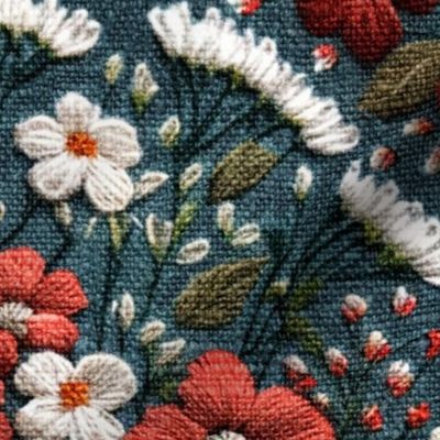 Embroidered Red White Blue Floral - XL Scale