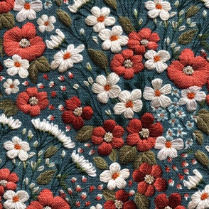 Embroidered Red White Blue Floral - XL Scale