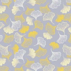 Scattered gingko leaves - grey and yellow [Small}