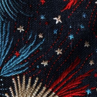 Red White Blue Fireworks Embroidery Rotated - XL Scale