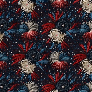 Red White Blue Fireworks Embroidery - Large Scale